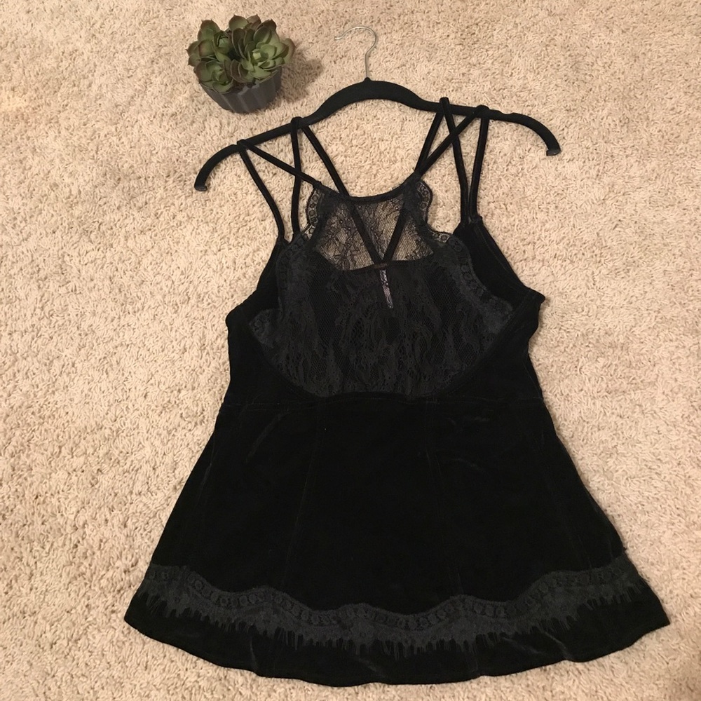 Free people black velvet lace top