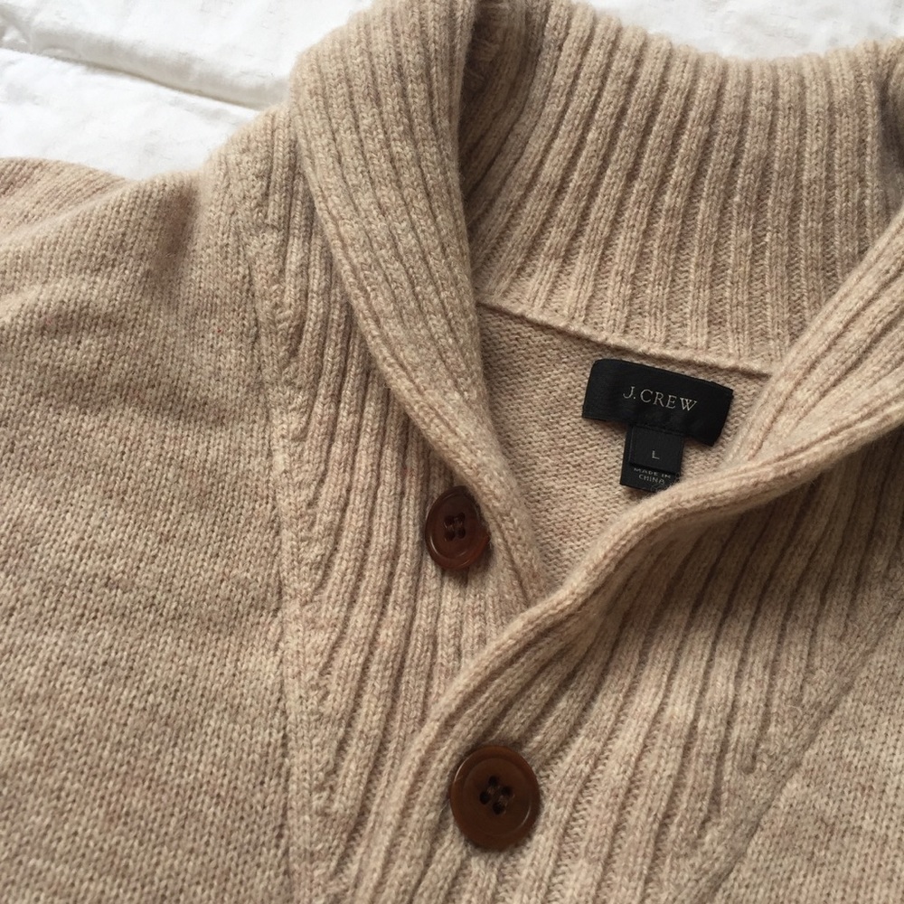 J Crew Lambswool Shall Collar Button Up Sweater