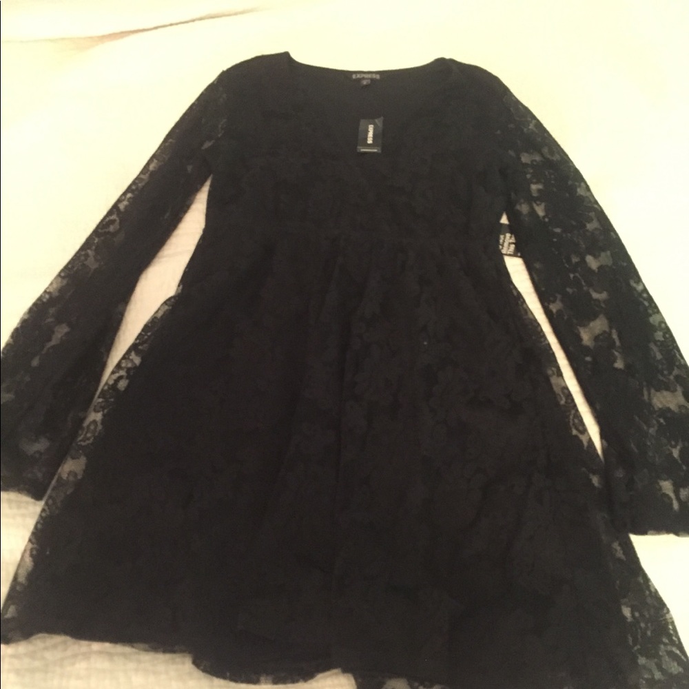 Lace black long sleeve dress