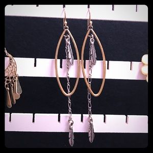 Lucky Brand feather drop earrings.