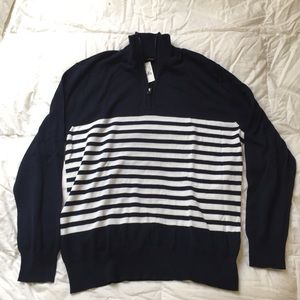 NWT Nautical J Crew Zip Up Seater Navy/White L