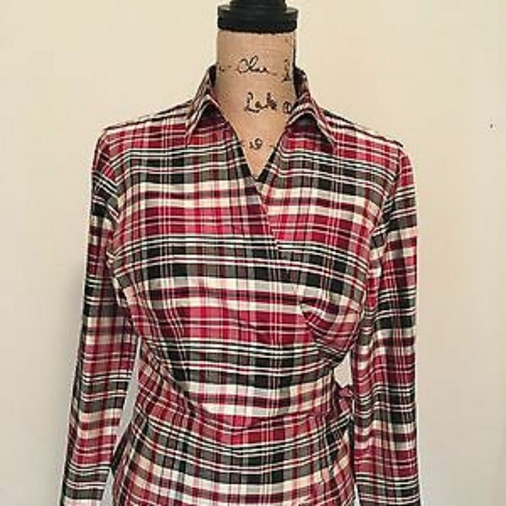 Immaculate Plaid Wrap Ann Taylor Blouse