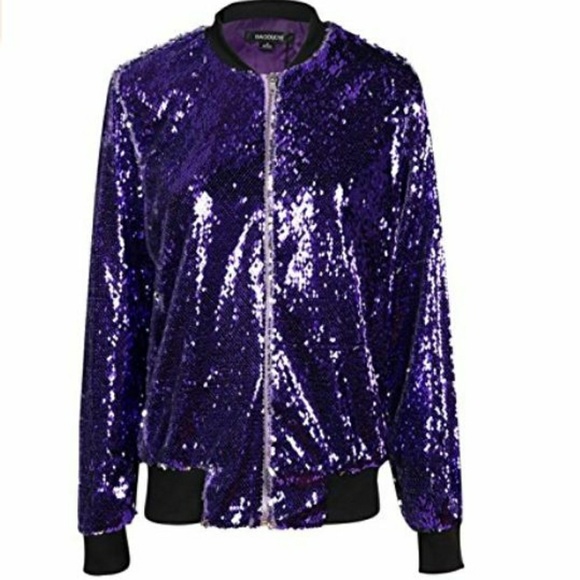 purple sequin bomber jacket