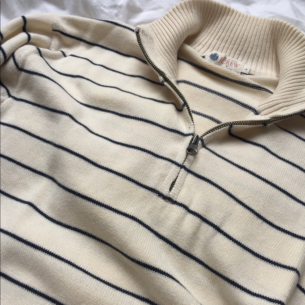 J Crew Beige and Navy Stiped Nautical Zip Sweater
