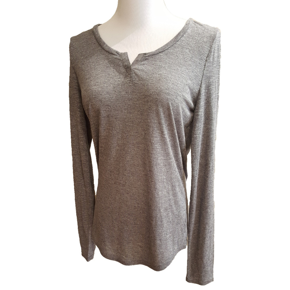 Women’s So Gray Heather Gray Notch Neck Long Sleeve Tee Size Large NWT