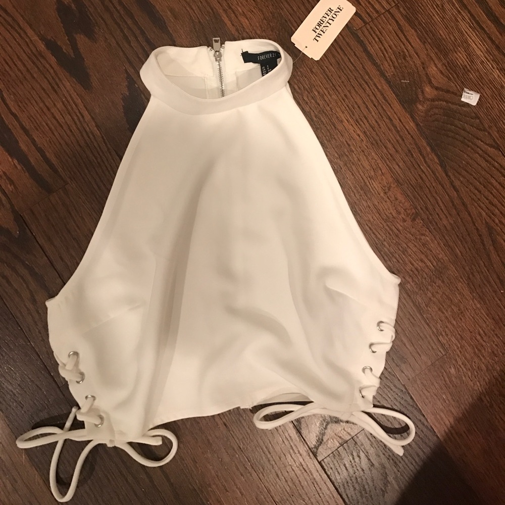 Forever 21 ivory hi-neck crop top