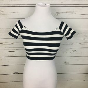 Off-the-Shoulder Forever 21 Stripped Crop Top