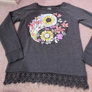 justice sweatshirt floral "ying/yang" size 10