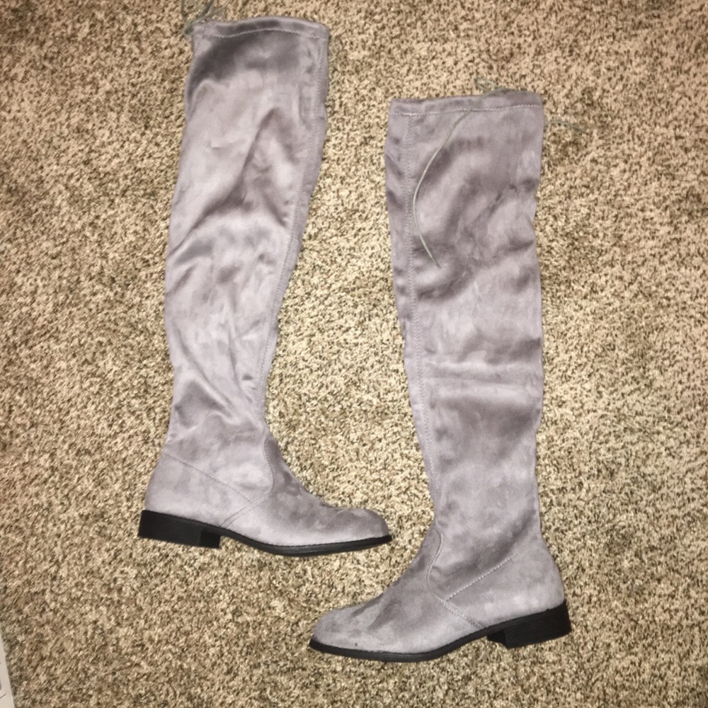 Grey Knee High Boots