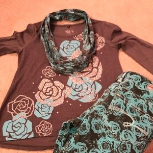 Justice 3pc outfit w corduroy jeans and scarf sz10