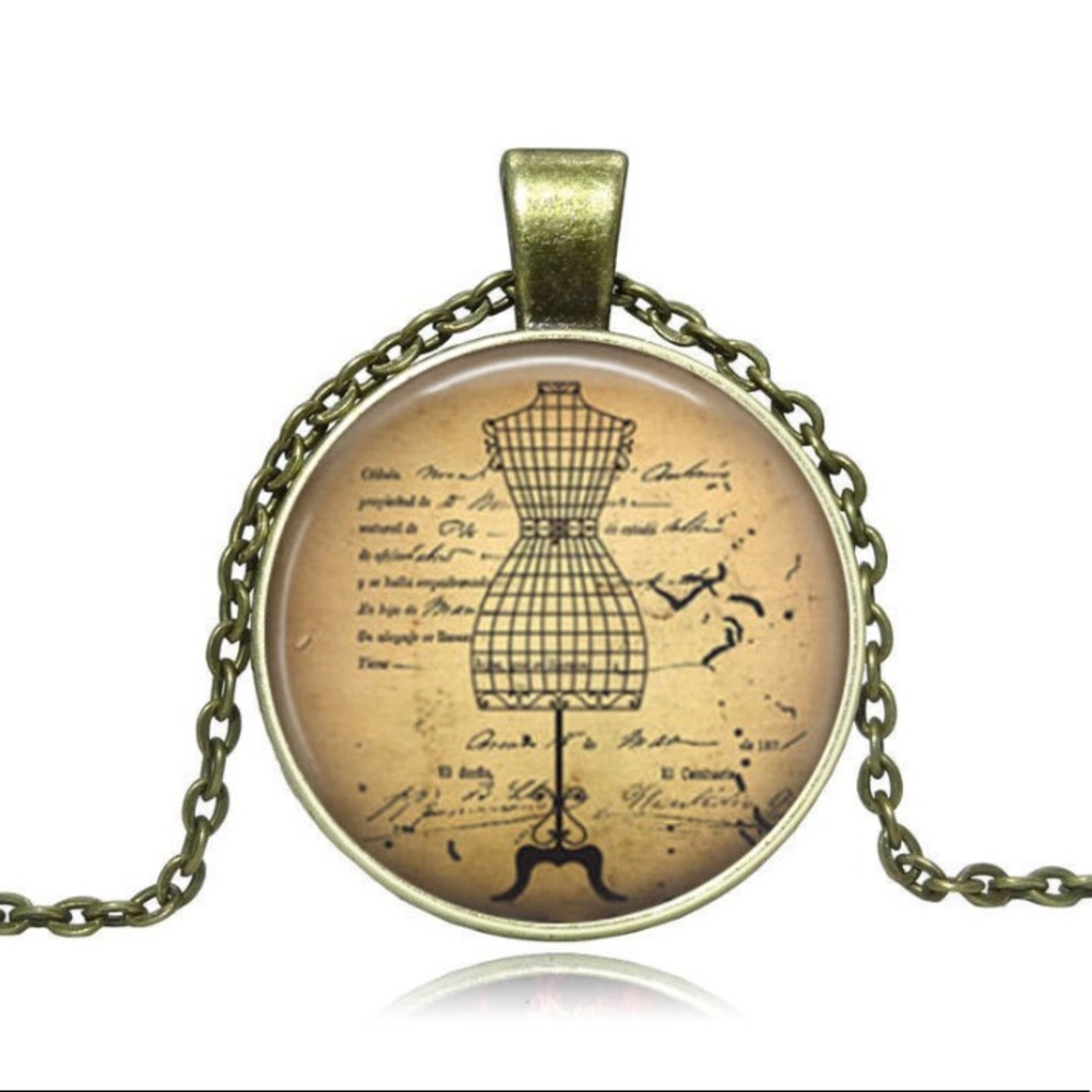 5 for $25 • Bronze Dress Form Glass Necklace