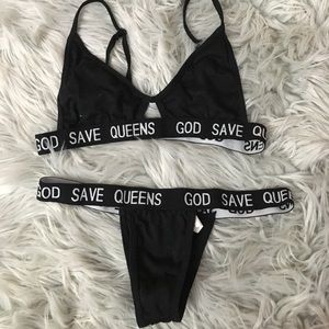 God save queens sport bra thong set M