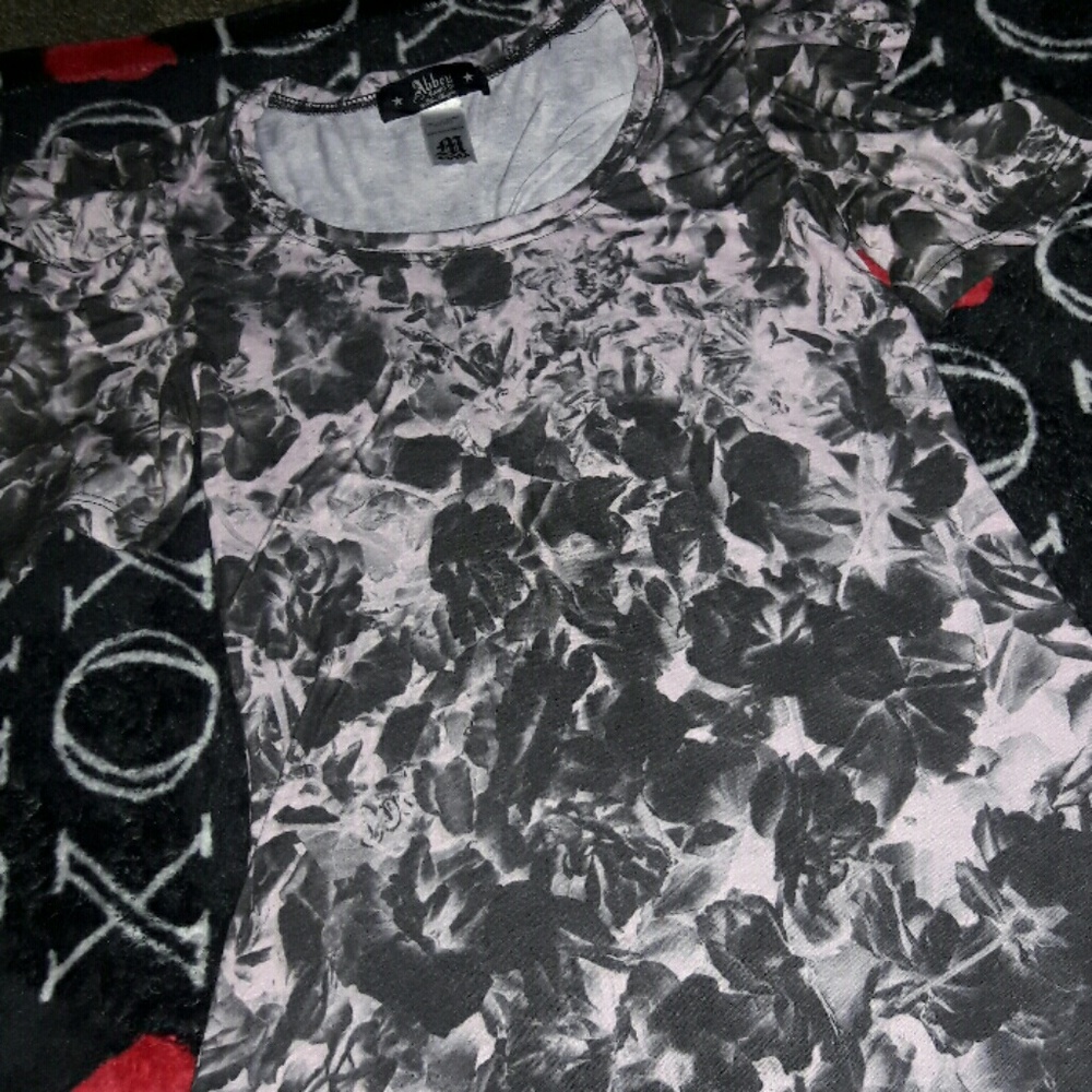 beautiful purple black flowered shirt with rupples
