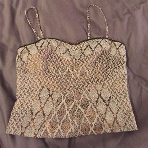 Free People beaded gold and cream crop top