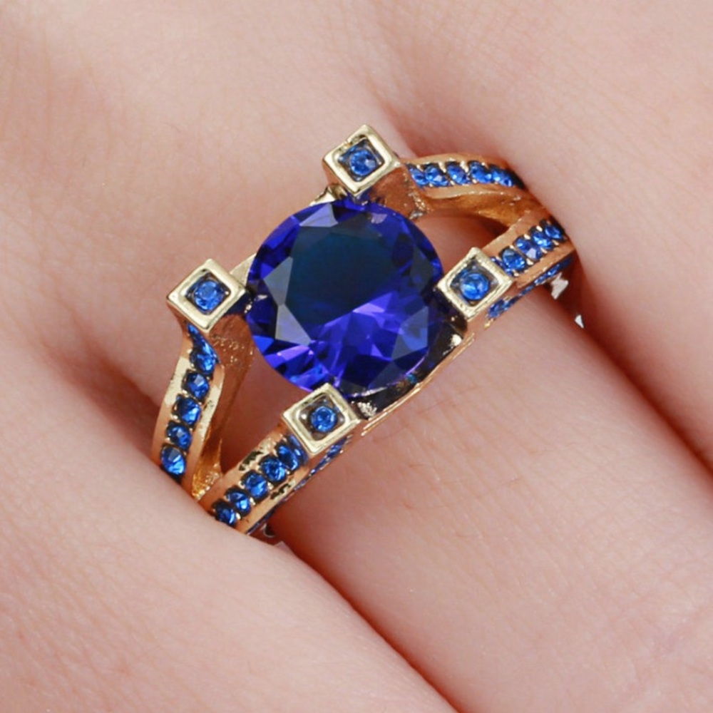 5 for $25 • Sapphire Blue & Gold Ring - Size 9