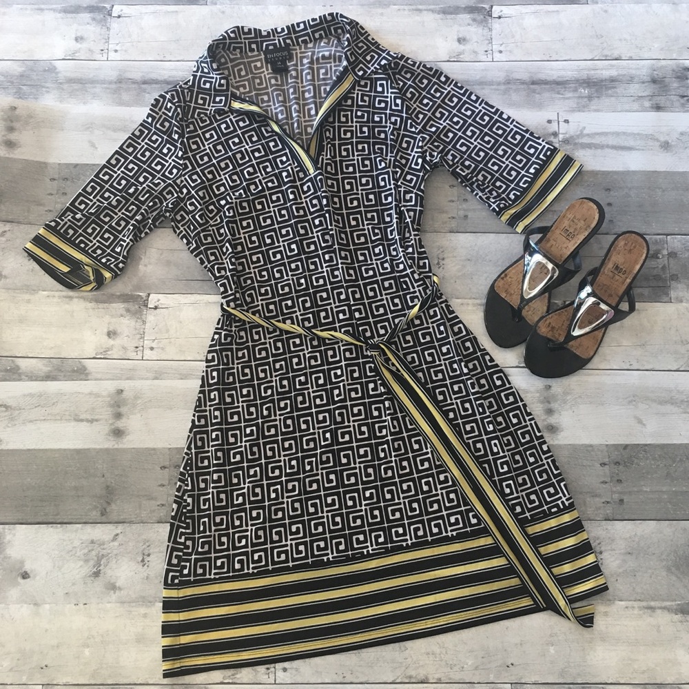 En Focus Studio Dress with Greek Key and Stripes