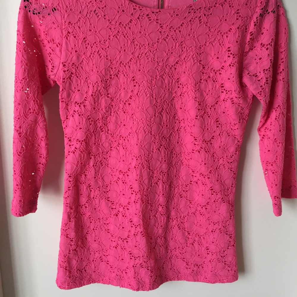 Lace Bright Pink 3/4 Sleeve Forever 21 Top