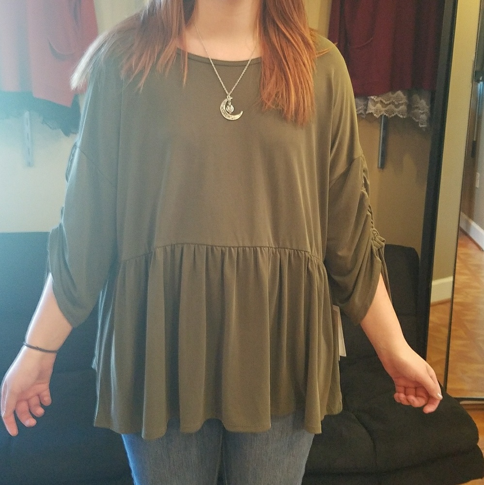 Plus size babydoll top OLIVE - Picture 2 of 5