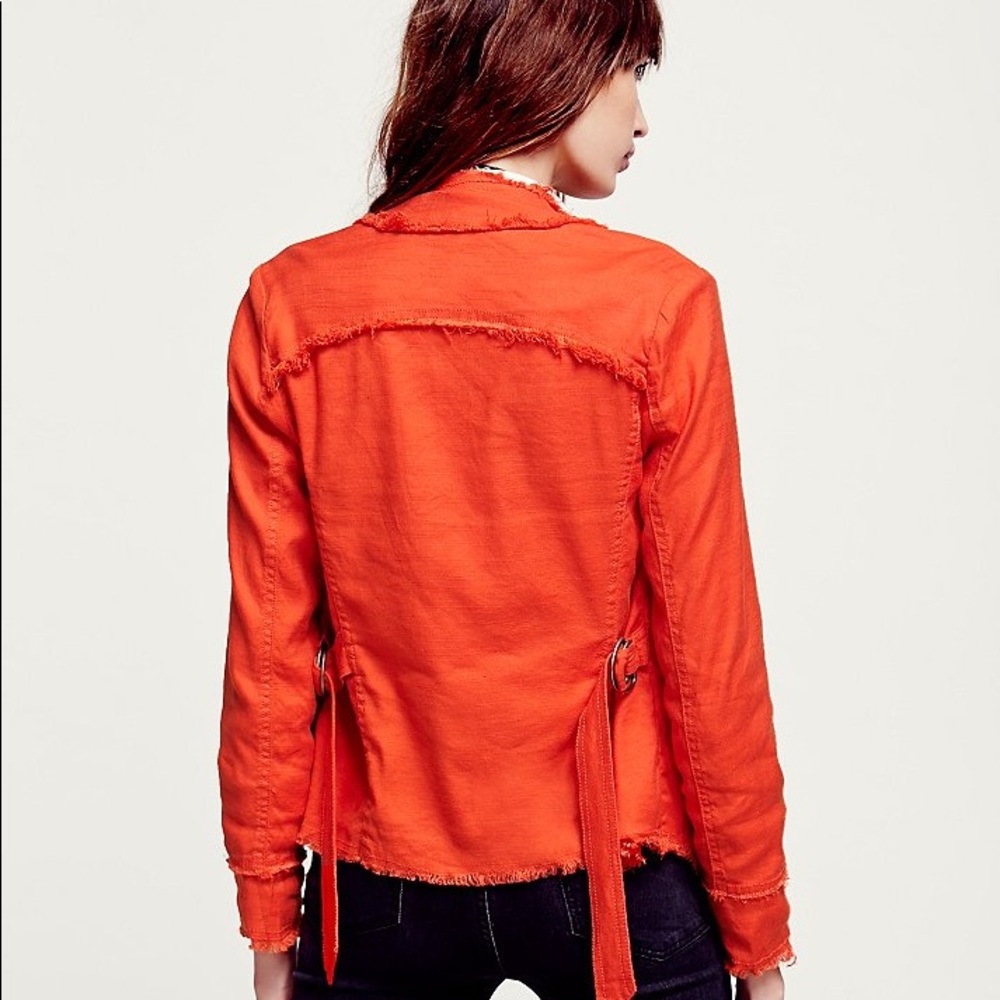 Free People Orange Raw Femme Linen Jacket - Picture 2 of 8