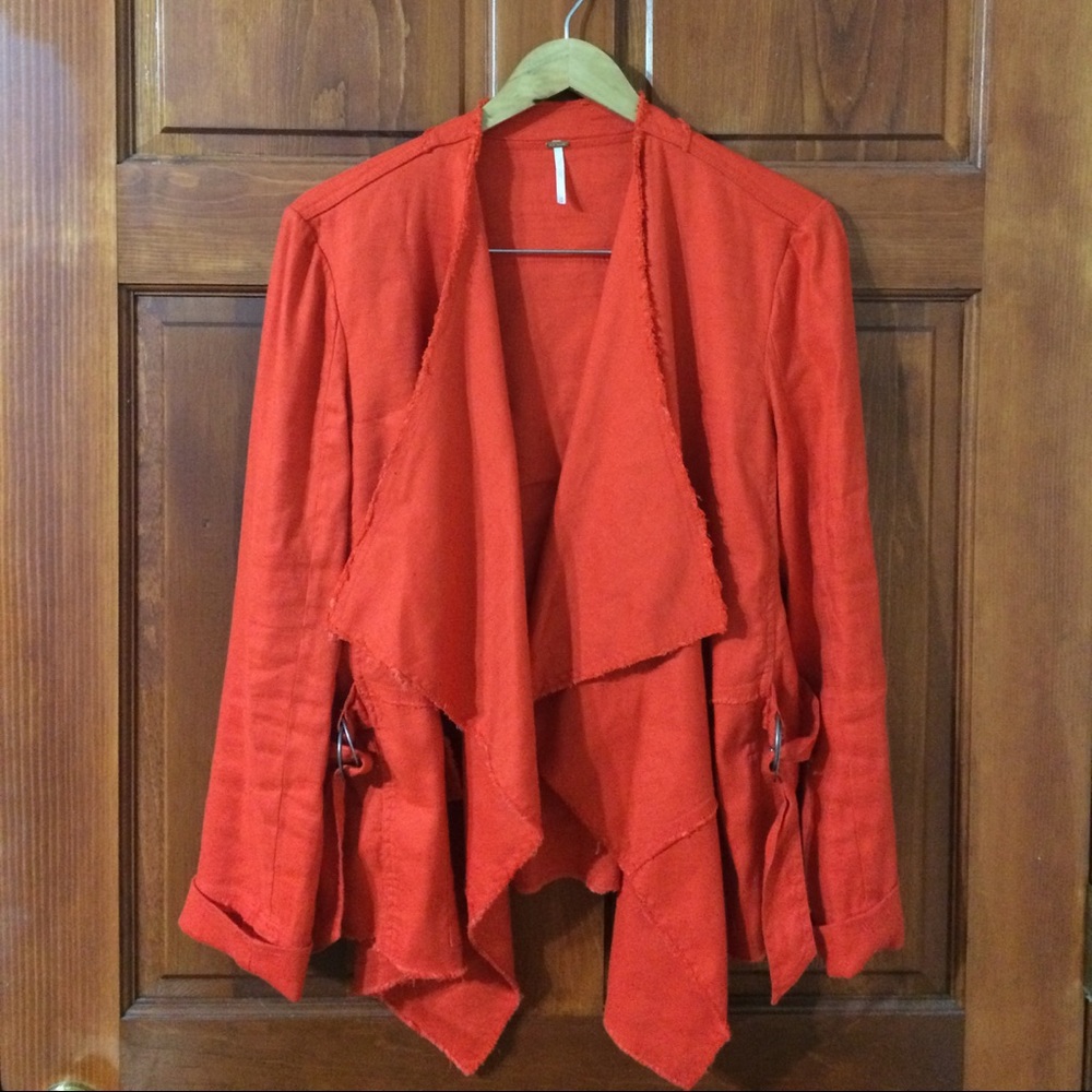 Free People Orange Raw Femme Linen Jacket - Picture 3 of 8