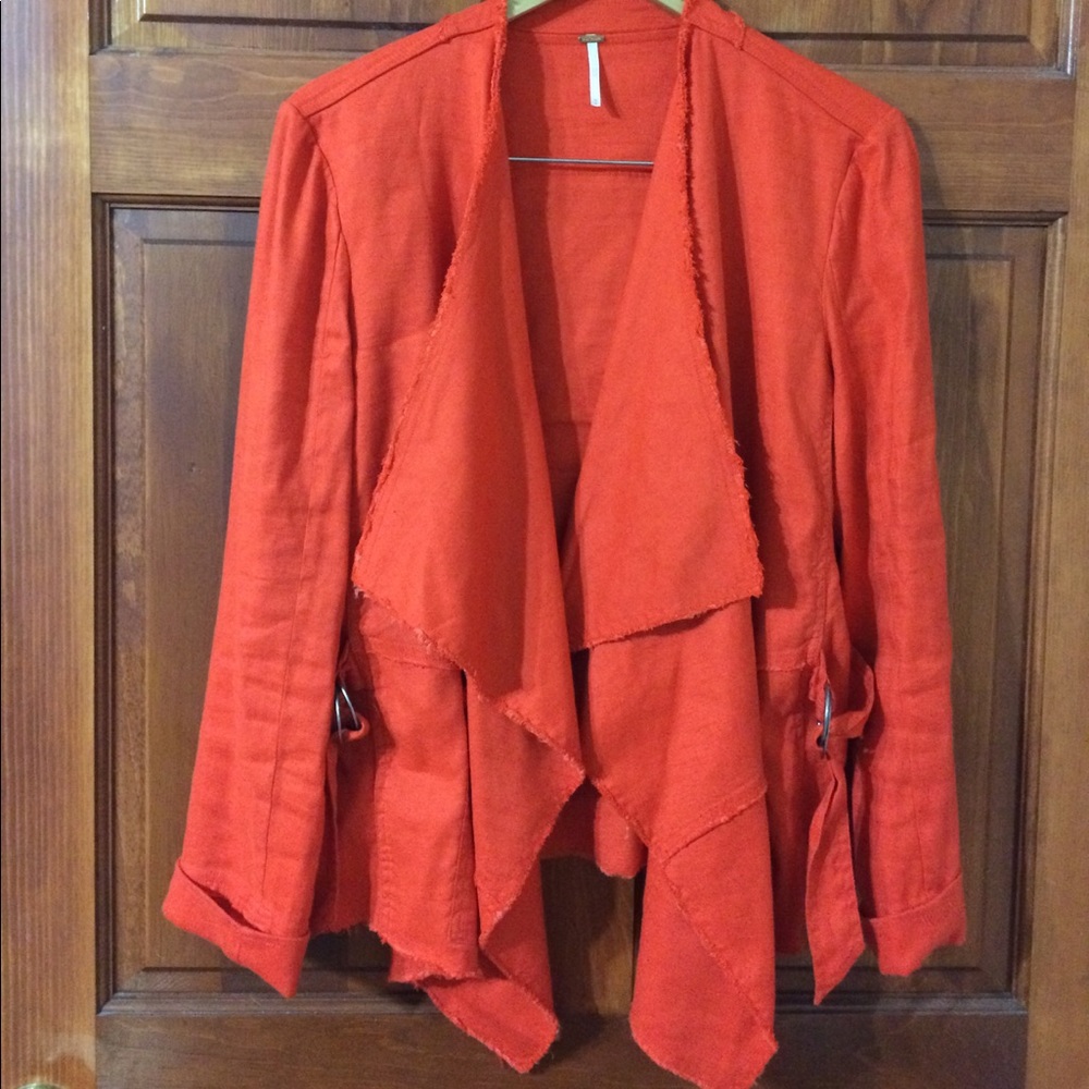 Free People Orange Raw Femme Linen Jacket - Picture 5 of 8