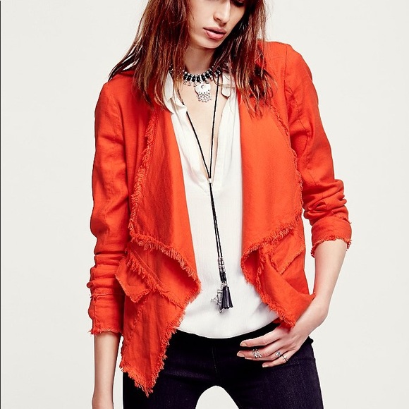 Free People Jackets & Blazers - Free People Orange Raw Femme Linen Jacket