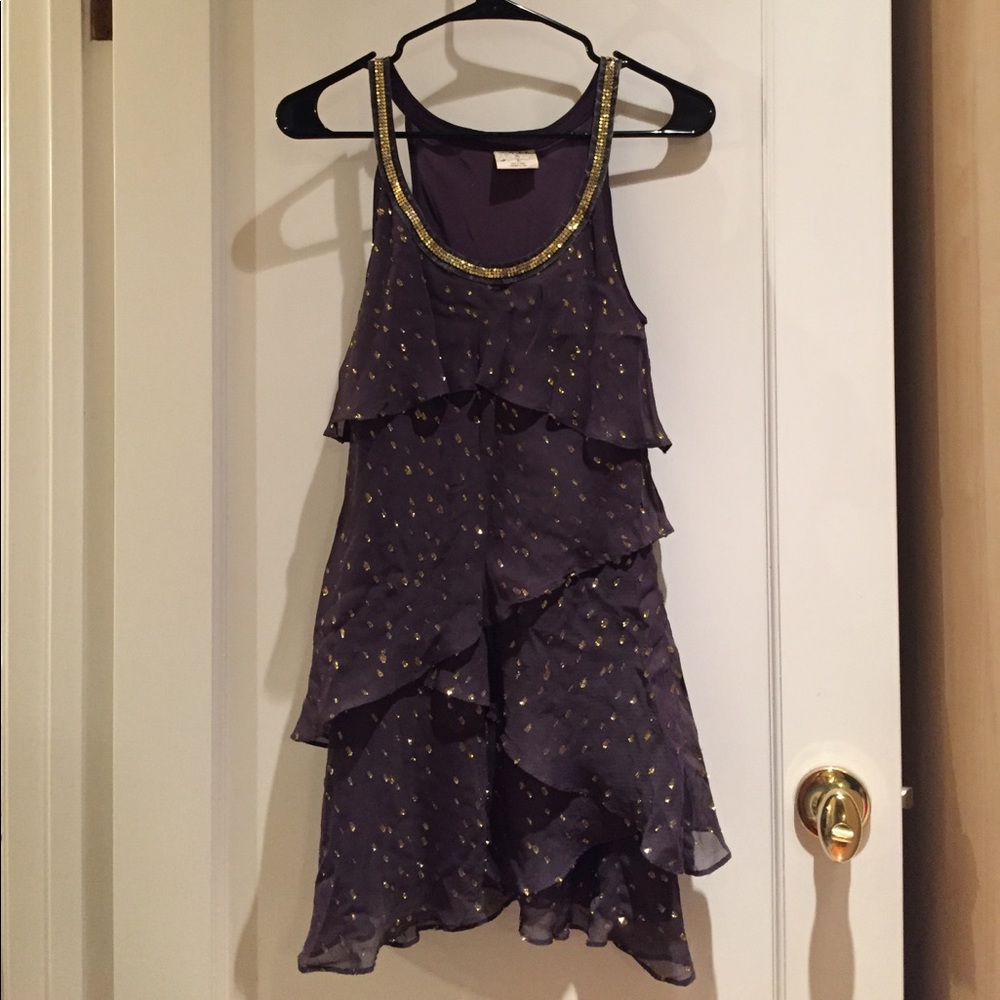 Free people purple gold accent ruffle dress 0