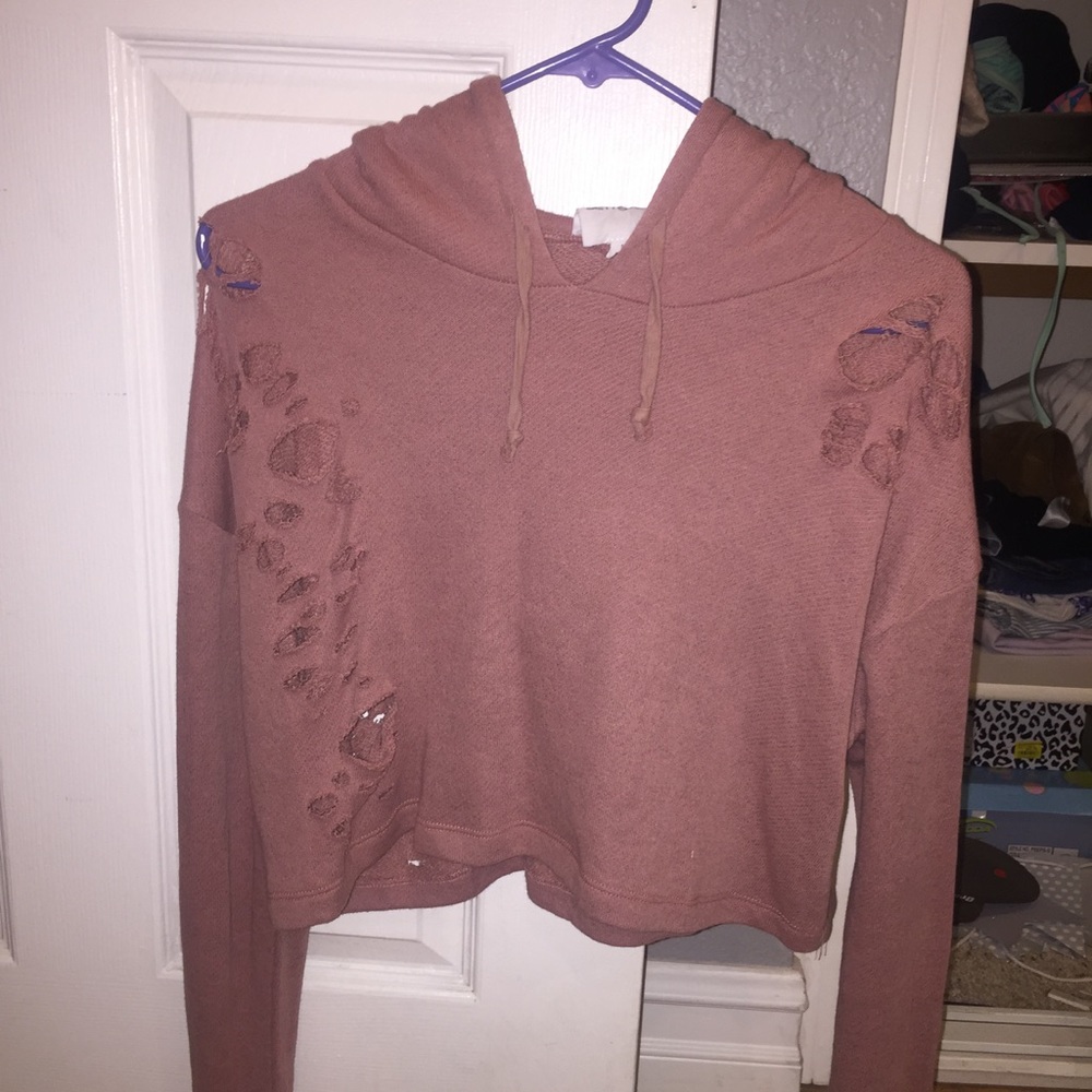 Distressed Cropped Blush Hoodie