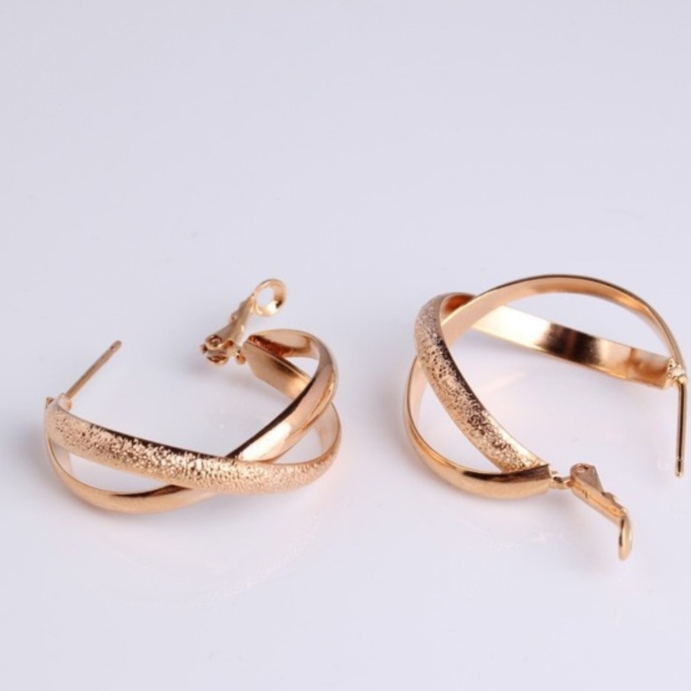 Rose Gold Plated double hoop Earrings 🌸HQ🌸 - Picture 2 of 2