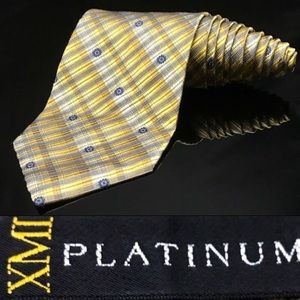 XMI Platinum 57" Mans Tie Patterned Silk Gold Tie