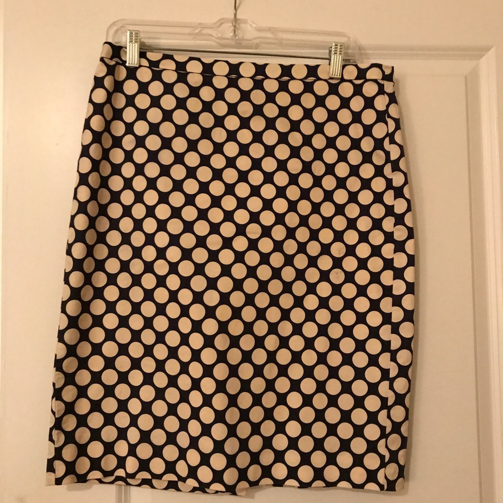 J Crew Navy polka dot cotton pencil skirt