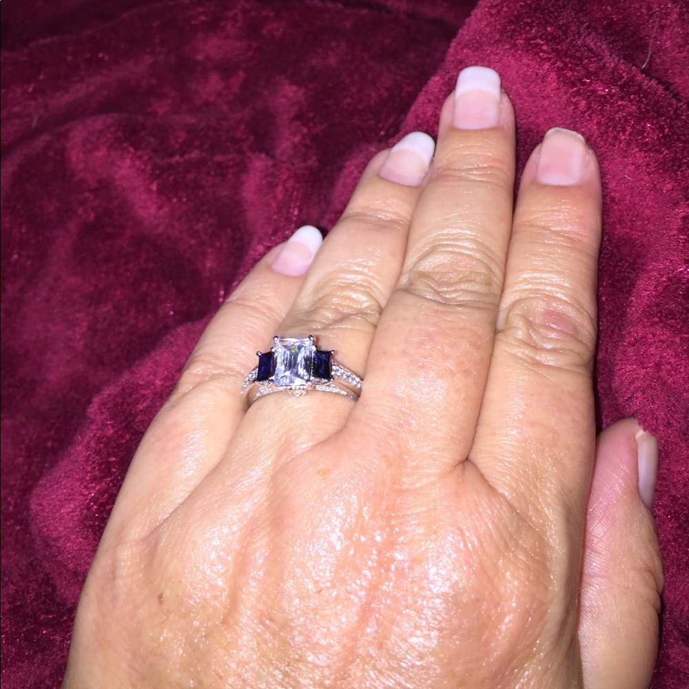 white diamond simulant & lab created sapphire ring
