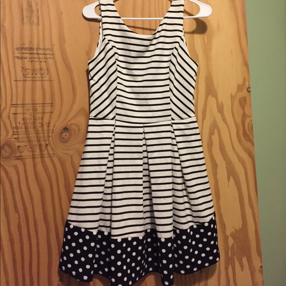 black & white striped fit & flare dress