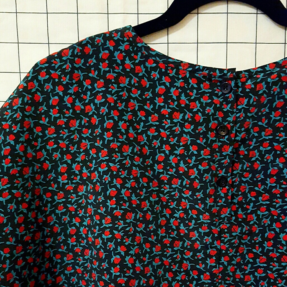 Vtg 90s Christie & Jill Floral Roses Blouse sz XL