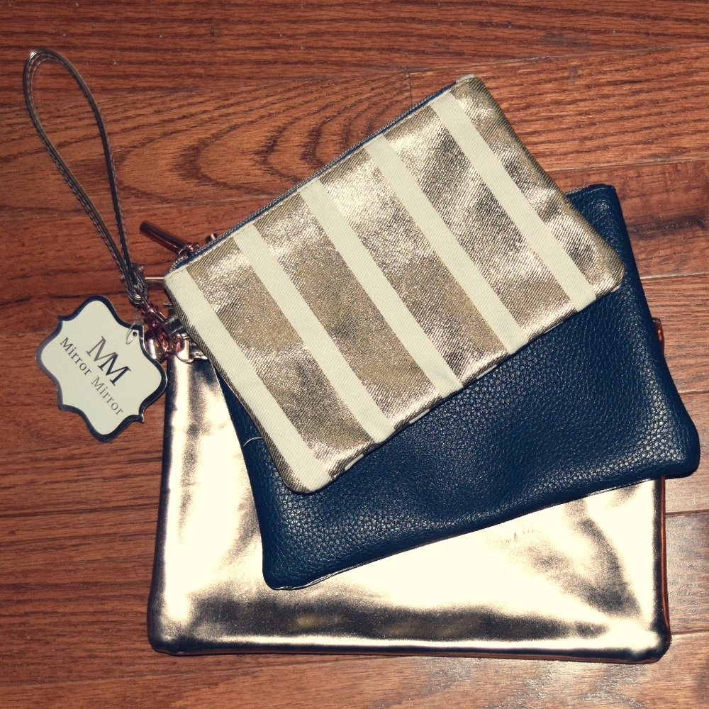 Set of 3 Metallic Pink & Black Cosmetic Pouches