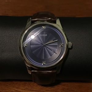 Men's guess genuine leather water resistant watch