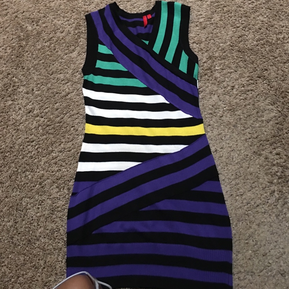 Small striped dress body con sweater material sm