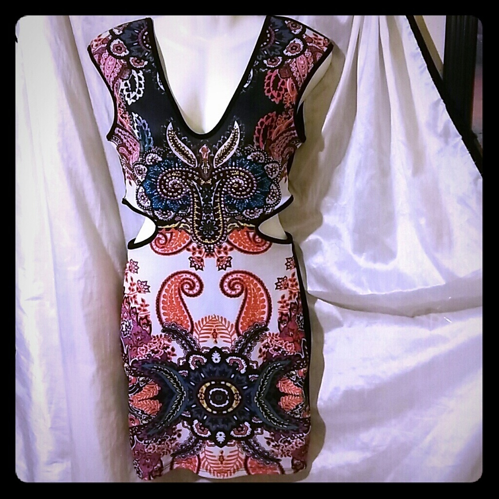 Colorful cut out mini dress