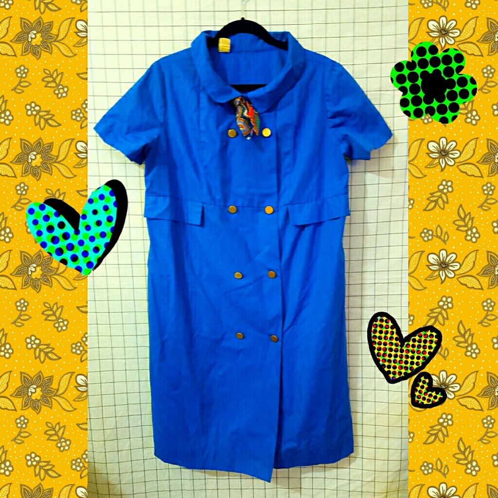 Royal Blue Mod 60s Button Up Dress with Necktie 18