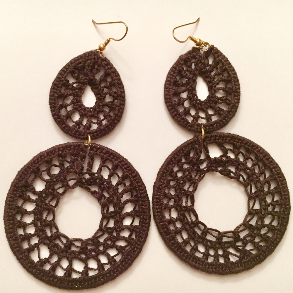Coffee Brown Double Hoop Dangle Earrings