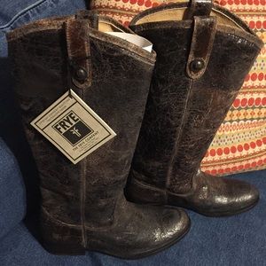 Frye Melissa chocolate distressed boots