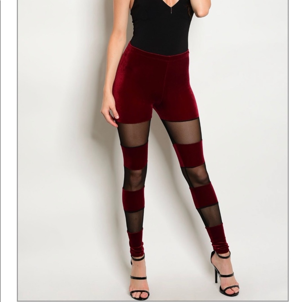 🎉🆕 WINE BLACK MESH VELVET LEGGINGS