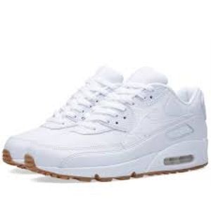 White nike airmax 90 all white with gum sole