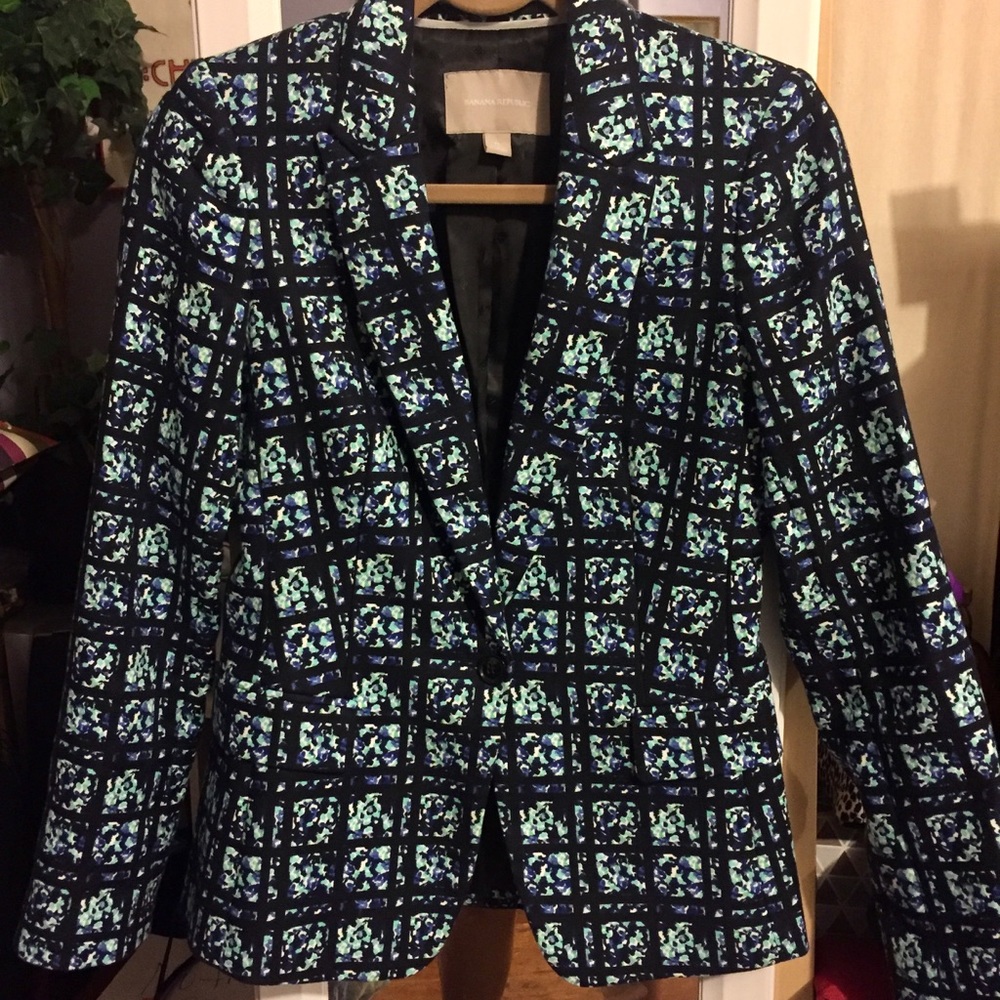 Banana Republic Blazer Floral Grid Blue Blazer