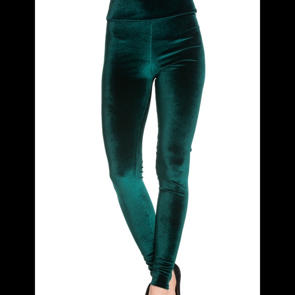LAST ONE GREEN VELVET LEGGINGS - Picture 2 of 5