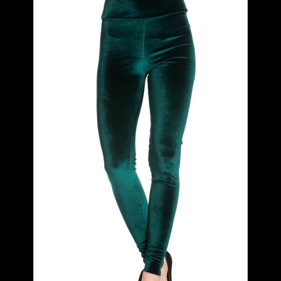 LAST ONE GREEN VELVET LEGGINGS - Picture 2 of 5