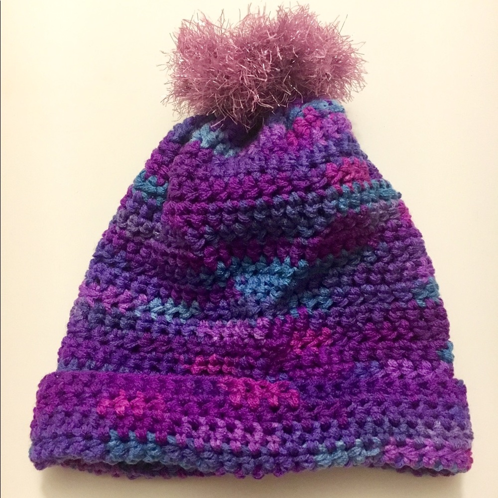 Purple Blue Pink Floppy Ponytail Crochet Hat