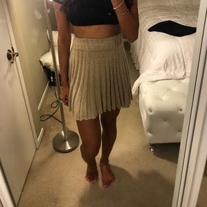Tan Brandy Melville Pleated Cable Knit Skirt
