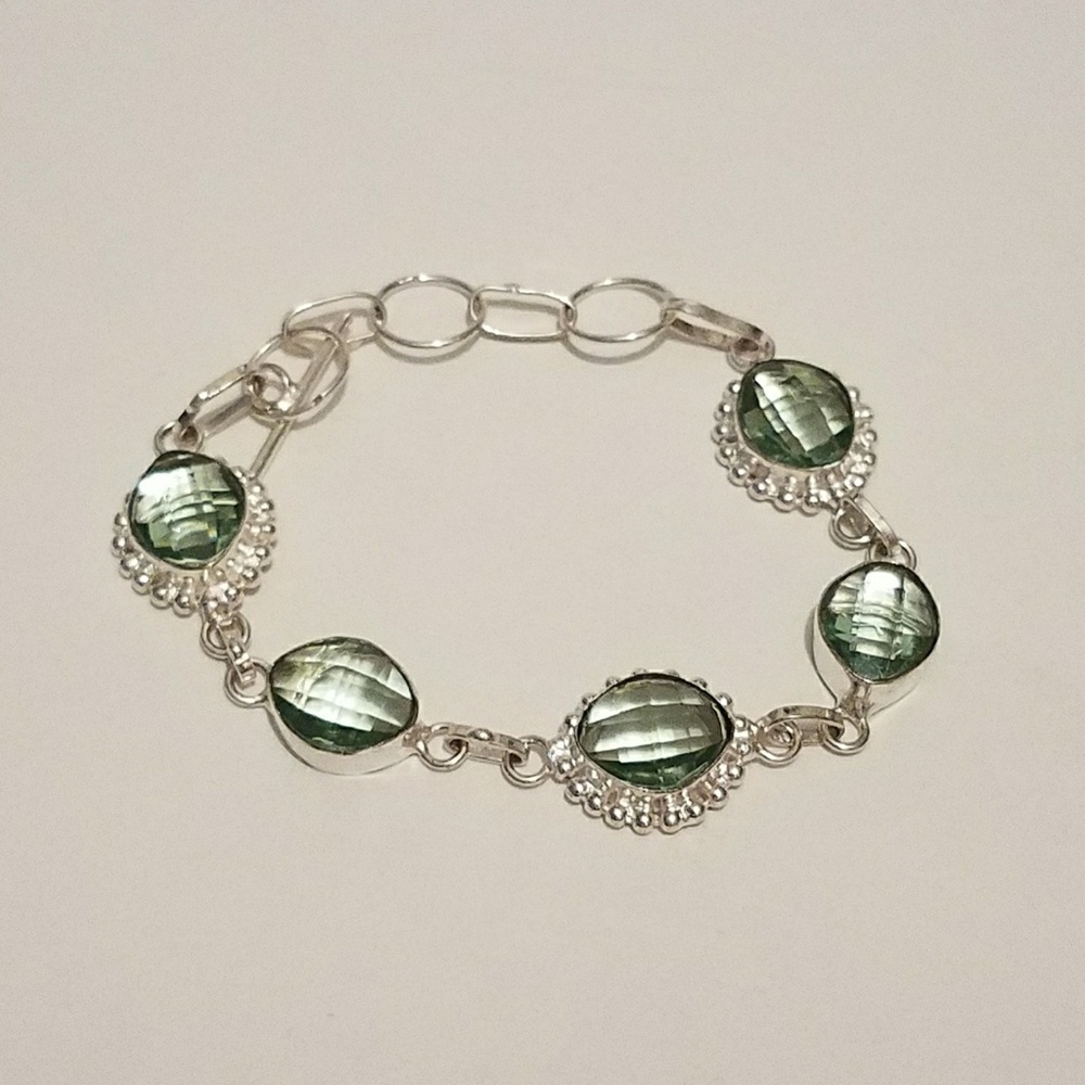 💚Green Amethyst .925 Silver Gemstone Bracelet