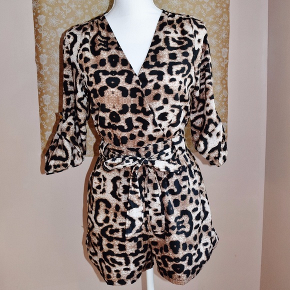 Charlie Jade Dresses & Skirts - Women's Silk Leopard Print Belted Romper XS